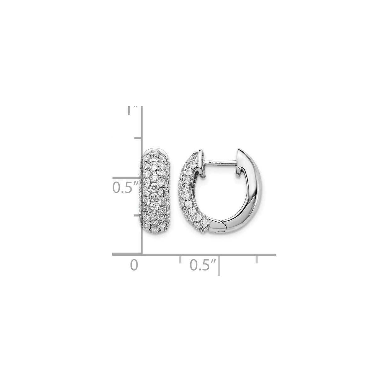 14k White Gold Huggie Hoop Earrings with Triple Row Pavé Set Round Diamonds
