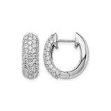 14k White Gold Huggie Hoop Earrings with Triple Row Pavé Set Round Diamonds