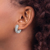 14k White Gold Hoop Earrings with Pavé-Set Round Diamonds, Wide Huggie Style for Women