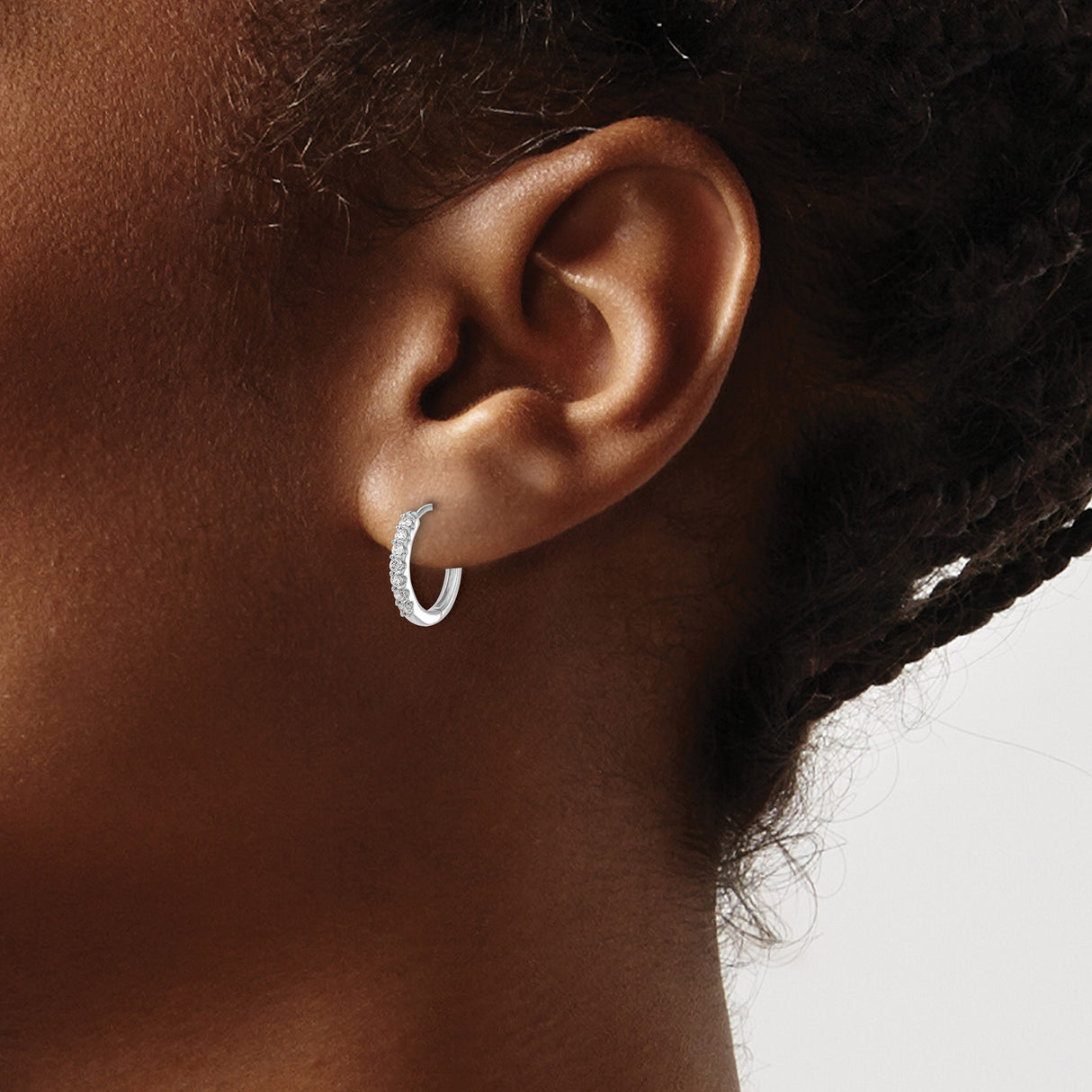 10k White Gold Huggie Hoop Earrings with Diamonds, Classic Minimalist Style for Women