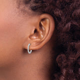 10k White Gold Hoop Earrings with Diamond Cut Design and Cubic Zirconia
