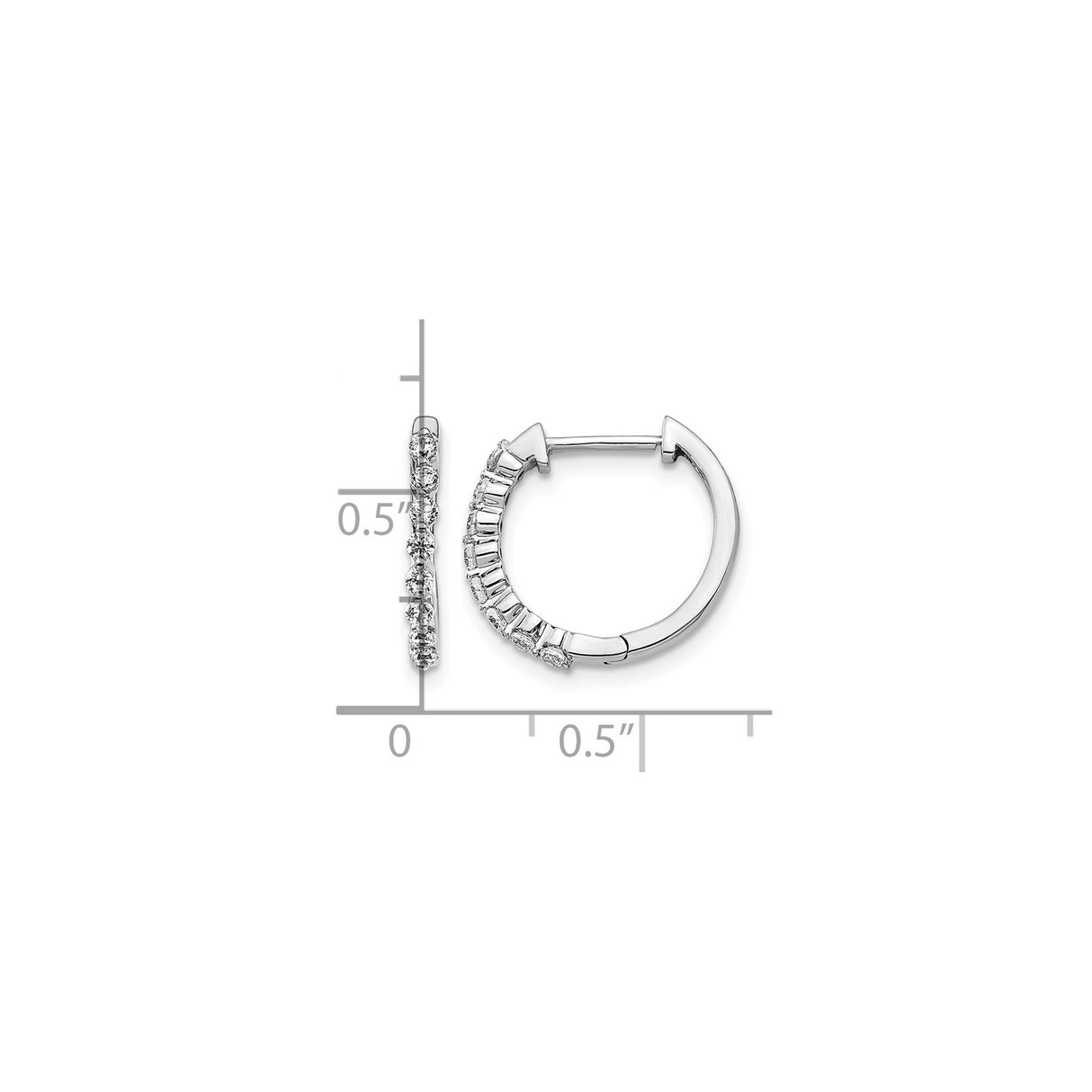 14k White Gold Diamond Hoop Earrings with Baguette and Round Stones, Hinged Classic Style