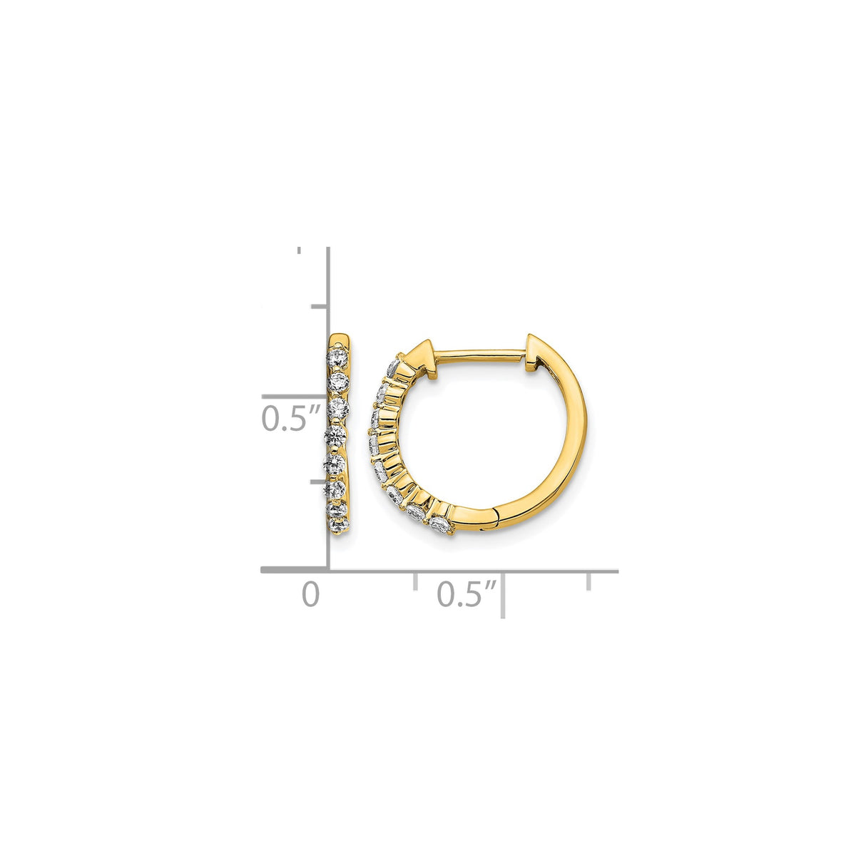 14k Yellow Gold Huggie Hoop Earrings with Cubic Zirconia in Channel Setting, Polished Style for Women