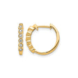 10k Yellow Gold Hoop Earrings with Round Cut White Diamonds, Shared Prong Setting, Small Hinged Style