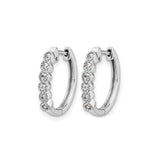 14k White Gold Hoop Earrings with Cubic Zirconia, Small Dainty Huggie Style for Women