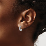 14k White Gold Huggie Hoop Earrings with Round Diamond Prong Setting for Women