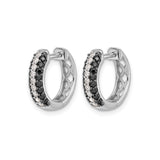 10k White Gold Hoop Earrings with Black and White Diamonds, Pavé Setting, Modern Contrast Design