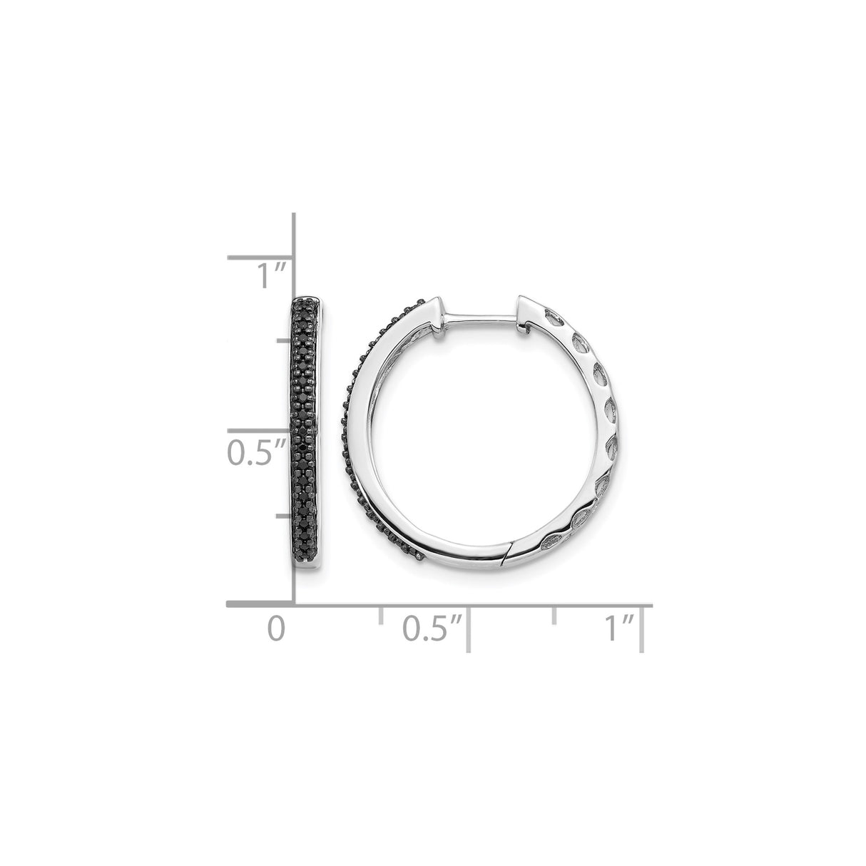 10k White Gold Hoop Earrings with Pavé Black Diamonds, Modern Minimalist Style for Women