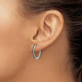 14k White Gold Hoop Earrings with Black Diamond Accents in Pavé Setting