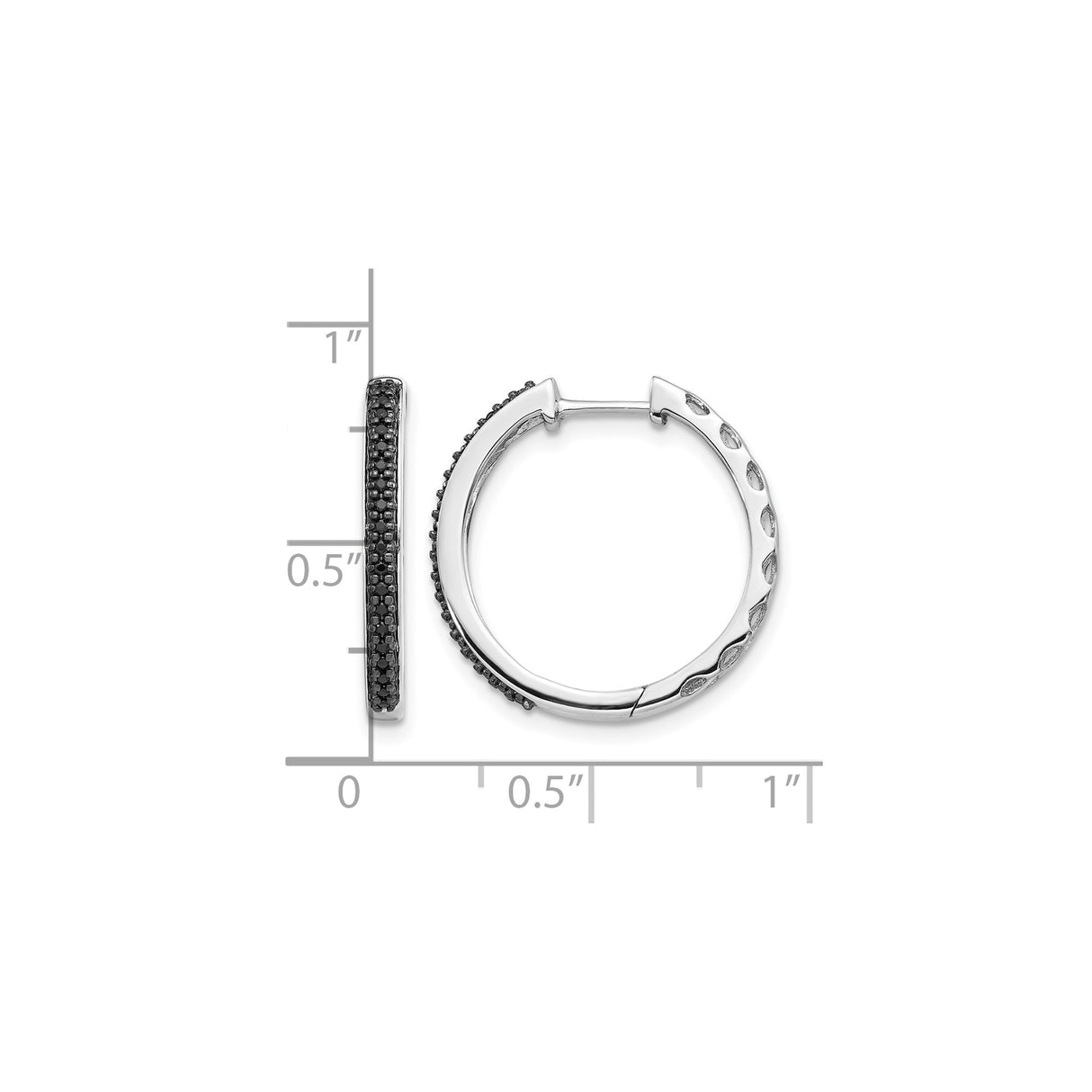 14k White Gold Hoop Earrings with Black Diamond Accents in Pavé Setting