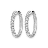 14k White Gold Hoop Earrings with Round Cut Diamonds, Classic Prong Setting