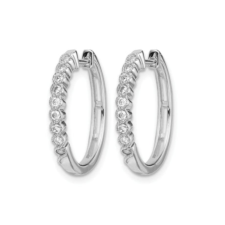 14k White Gold Hoop Earrings with Round Cut Diamonds, Classic Prong Setting