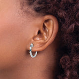 14k White Gold Hoop Earrings with Alternating White and Blue Diamonds, Prong Set Design