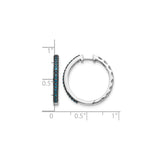 14k White Gold Hoop Earrings with Blue Diamonds, Modern Hinged Closure Design