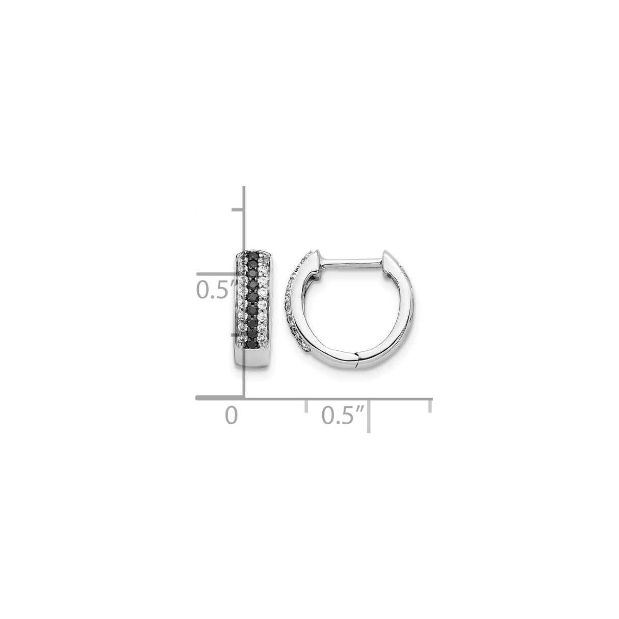 14k White Gold Hoop Earrings with Black and White Diamonds, Modern Contrast Design