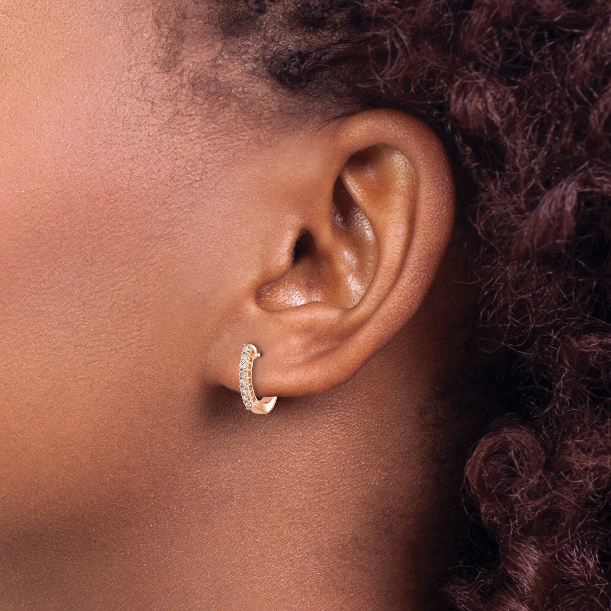 14k Rose Gold Hoop Earrings with Diamond and Cubic Zirconia, Channel Set Classic Style