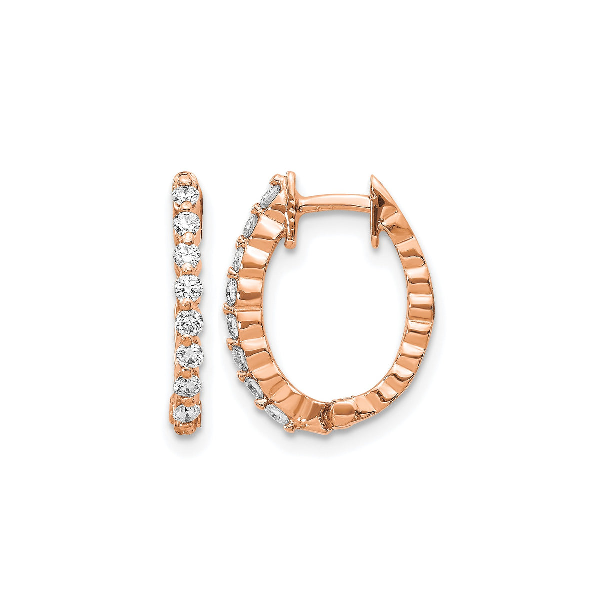 14k Rose Gold Huggie Hoop Earrings with Round Cut Diamonds, Small Bridal Hoops for Women