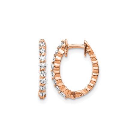 14k Rose Gold Huggie Hoop Earrings with Round Cut Diamonds, Small Bridal Hoops for Women
