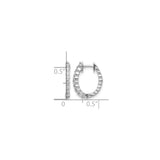 14k White Gold Diamond Hoop Earrings with Round Cut Stones, Half Eternity Design