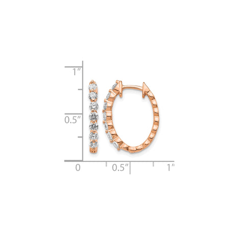 14k Rose Gold Hoop Earrings with Round Cut Diamond Accents, Polished Finish