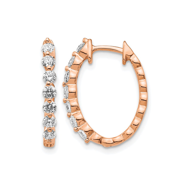 14k Rose Gold Hoop Earrings with Round Cut Diamond Accents, Polished Finish