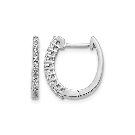 14k White Gold Hoop Earrings with Round Cut Diamonds in Channel Setting