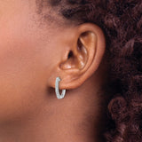 14k White Gold Hoop Earrings with Round Cut Diamonds, Classic Channel Setting