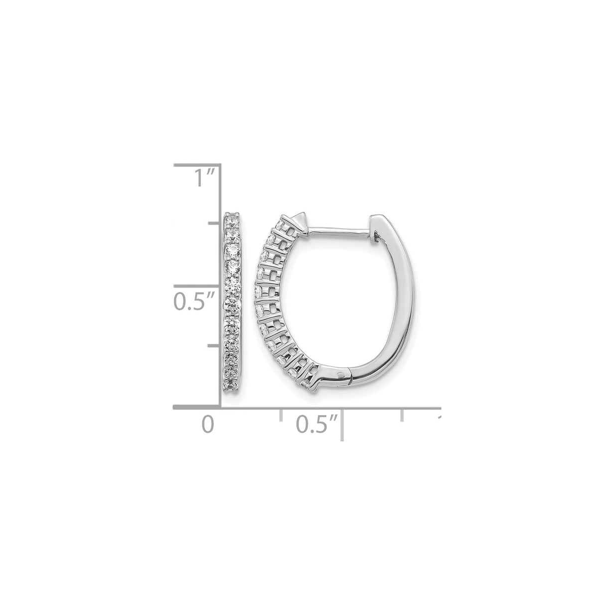 14k White Gold Hoop Earrings with Round Cut Diamonds, Prong Setting, Polished Finish