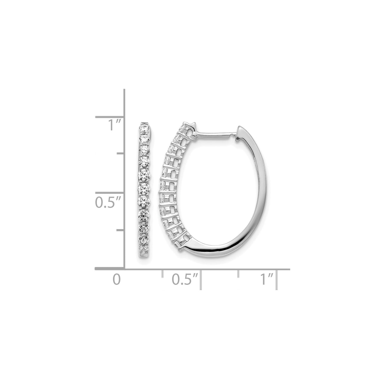 14k White Gold Hoop Earrings with Round Cut Diamonds in Prong Setting