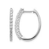 14k White Gold Hoop Earrings with Round Cut Diamonds in Prong Setting