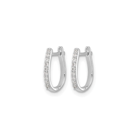14k White Gold Hoop Earrings with Round Cut Diamonds, Modern Huggie Style
