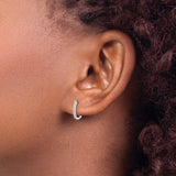 14k White Gold Hoop Earrings with Round Cut Diamonds, Modern Huggie Style