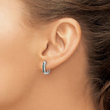 14k White Gold Hoop Earrings with Blue Diamond, Modern Minimalist Huggie Style
