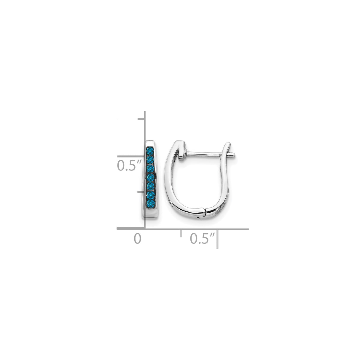14k White Gold Hoop Earrings with Blue Diamond, Modern Minimalist Huggie Style