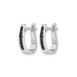14k White Gold Huggie Hoop Earrings with Black Diamonds, Modern Sleek Style