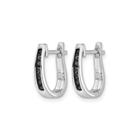14k White Gold Huggie Hoop Earrings with Black Diamonds, Modern Sleek Style