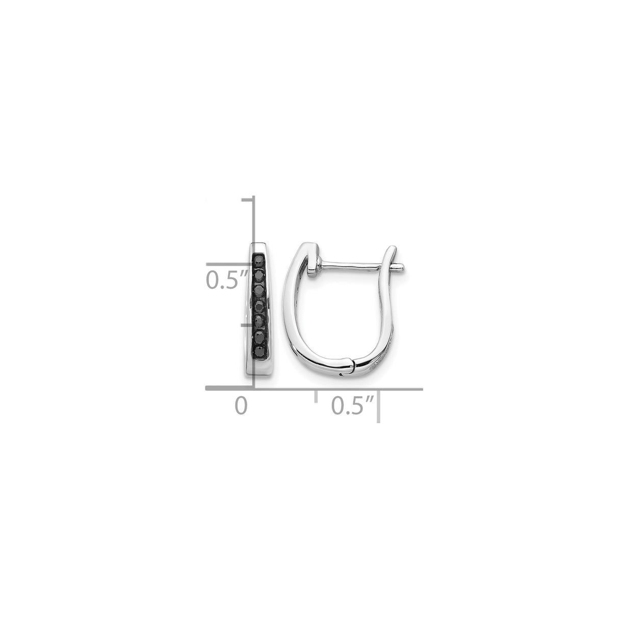 14k White Gold Huggie Hoop Earrings with Black Diamonds, Modern Sleek Style