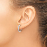 14k White Gold Hoop Earrings with Round Cut Diamonds in Prong Setting for Women