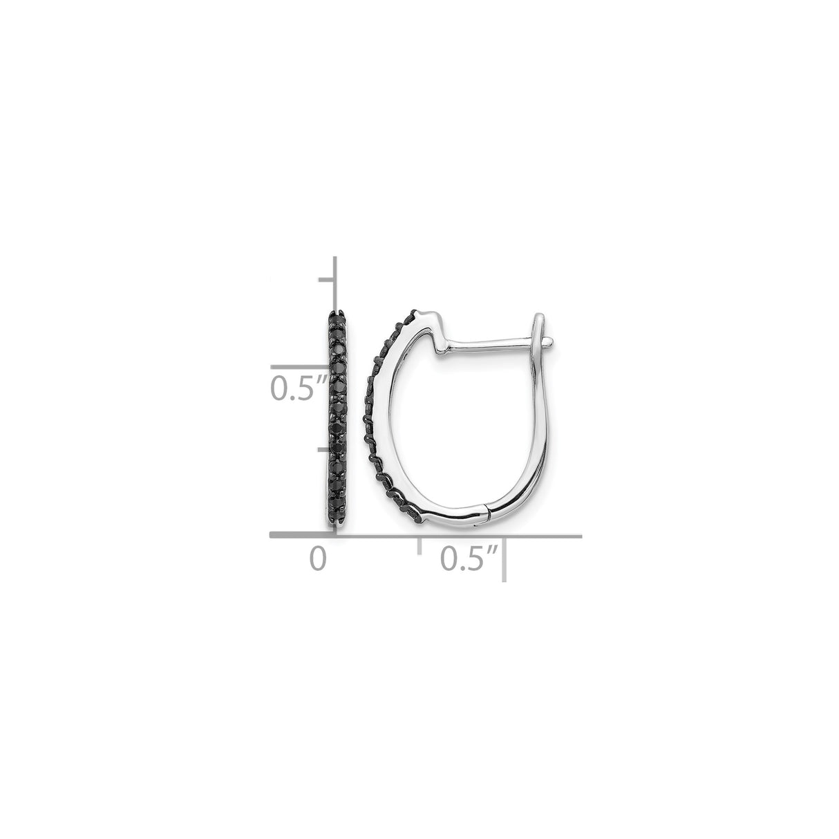 14k White Gold Hoop Earrings with Black Diamonds, Modern Pavé Style for Women