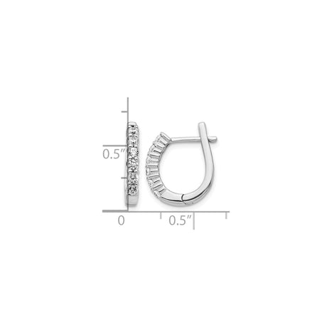 14k White Gold Diamond Hoop Earrings, Round Cut Channel Set, Polished Finish