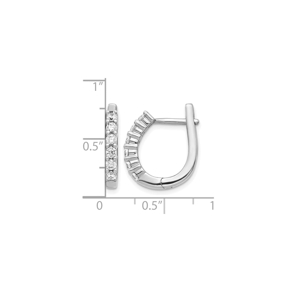14k White Gold Diamond Hoop Earrings with Round Cut Diamonds in Shared Prong Setting