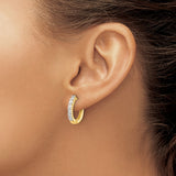 14k Yellow Gold Hoop Earrings with Round White Diamonds, Classic Prong-Set Design for Women