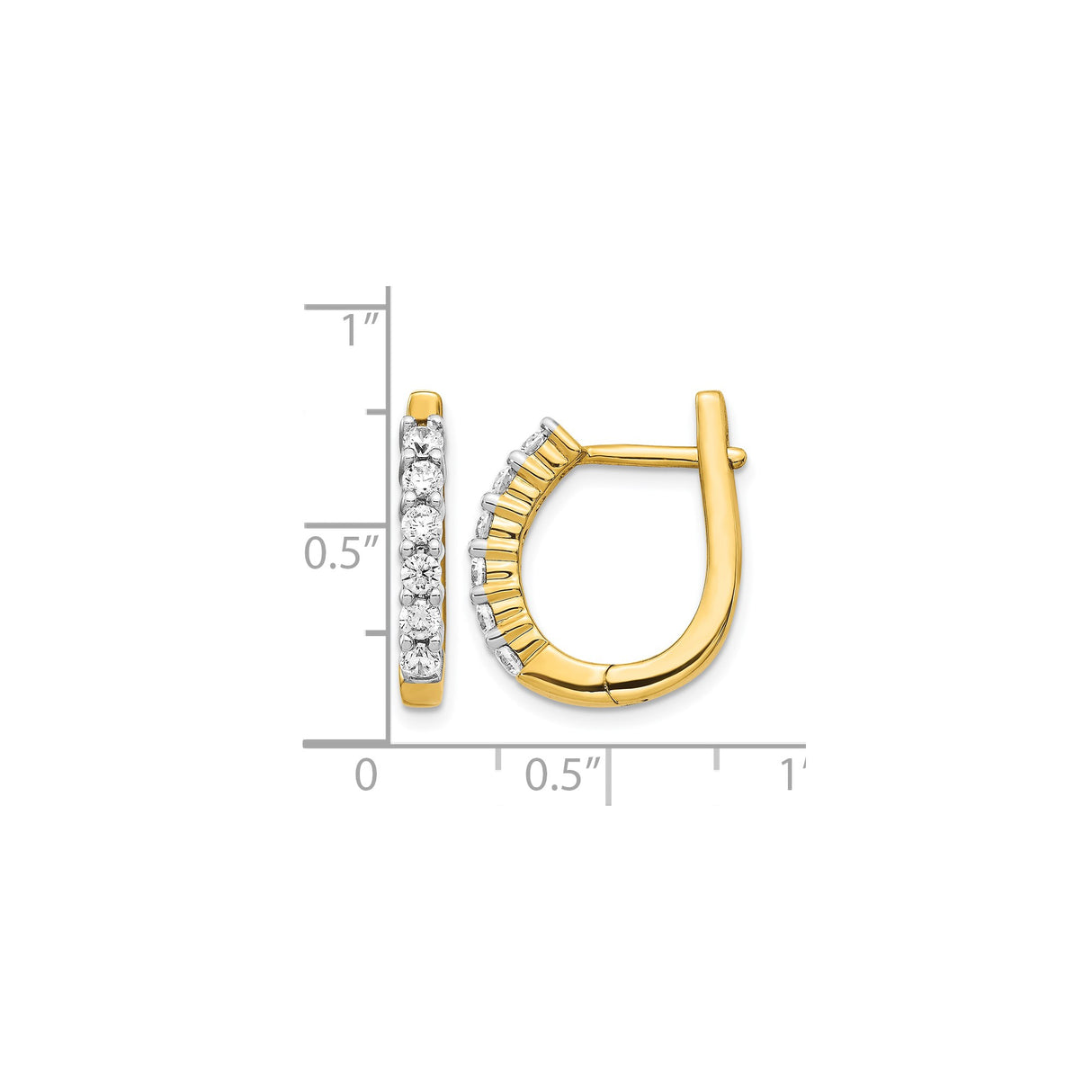 14k Yellow Gold Hoop Earrings with Round White Diamonds, Classic Prong-Set Design for Women