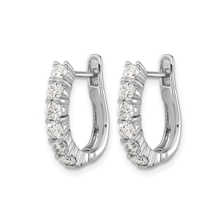 14k White Gold Hoop Earrings with Round Cut Diamonds in Shared Prong Setting