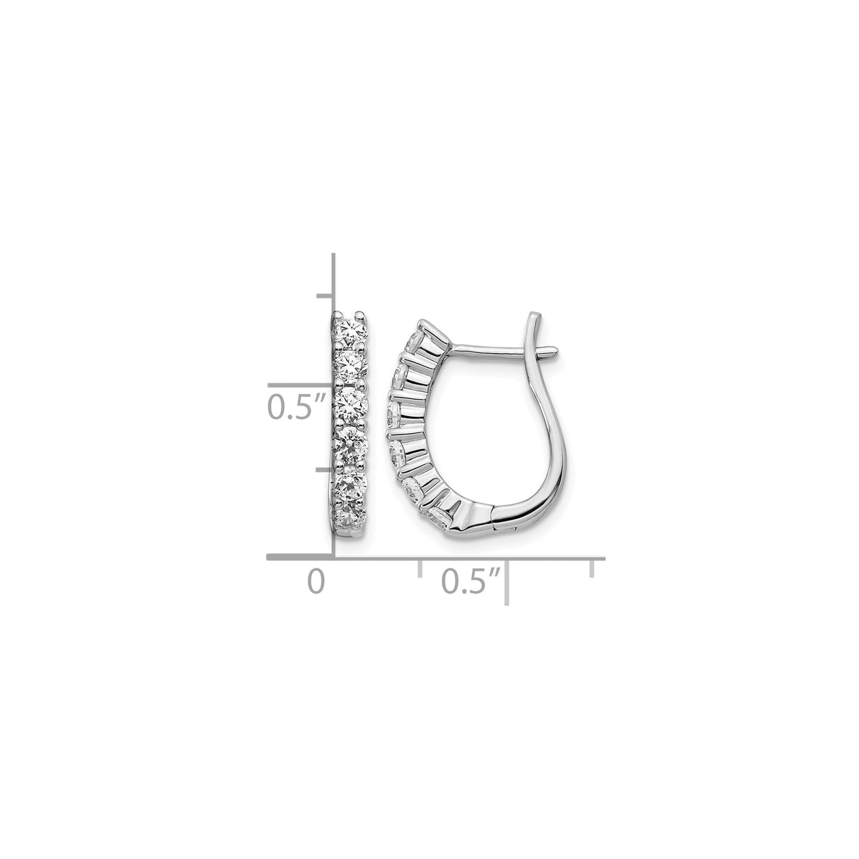 14k White Gold Hoop Earrings with Round Cut Diamonds in Shared Prong Setting