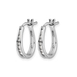 14k White Gold Diamond Hoop Earrings, Round Cut Channel Set, Hinged Oval Design for Women