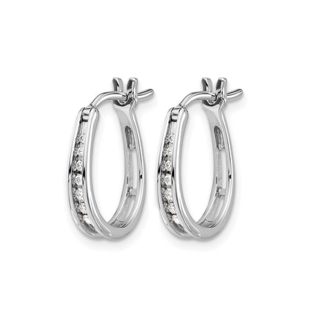 14k White Gold Diamond Hoop Earrings, Round Cut Channel Set, Hinged Oval Design for Women
