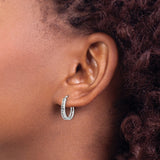 14k White Gold Diamond Hoop Earrings, Round Cut Channel Set, Hinged Oval Design for Women