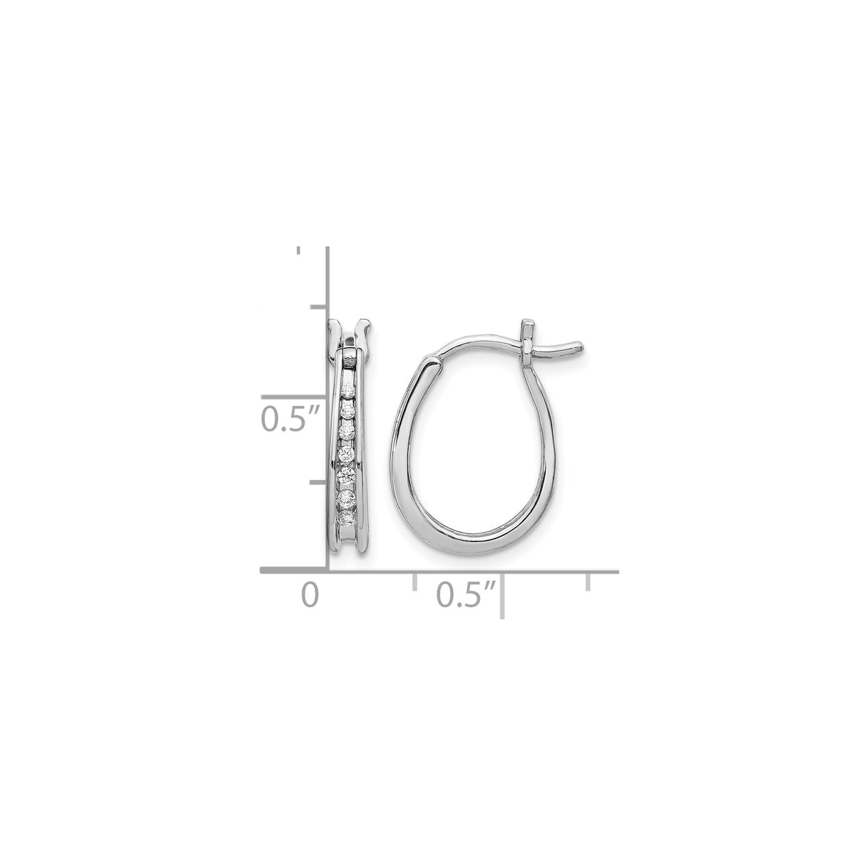 14k White Gold Diamond Hoop Earrings, Round Cut Channel Set, Hinged Oval Design for Women
