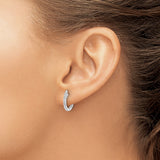 10k White Gold Hoop Earrings with Round Cut Cubic Zirconia, Shared Prong Setting, Hinged Design
